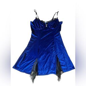 TOPMELON ROYAL BLUE VELVET LACE SLIP DRESS XL WOMENS WHIMSYGOTH SEXY